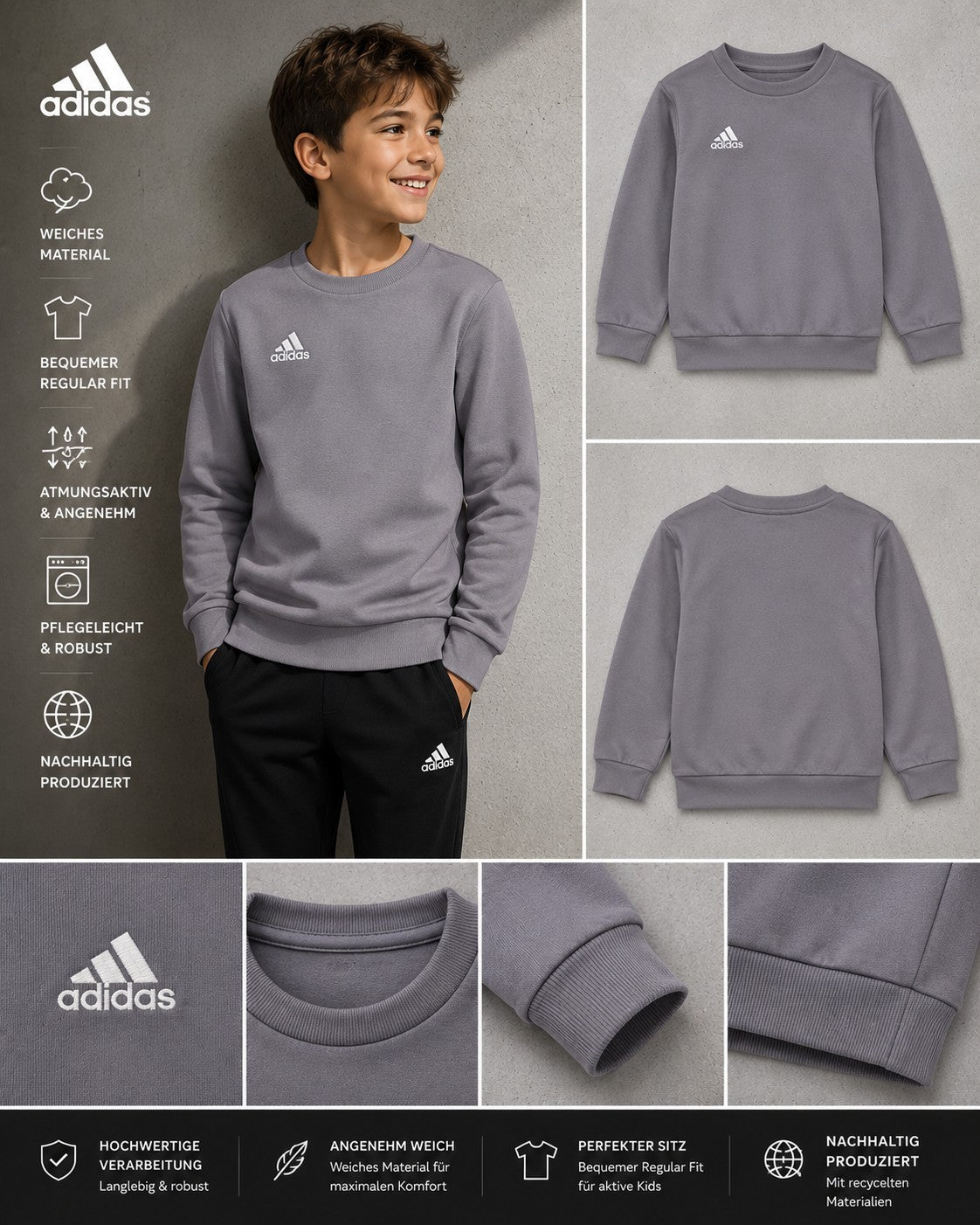 adidas Entrada 22 Sweatshirt Kinder Grau H57477 Gr. 128 Neu Pullover
