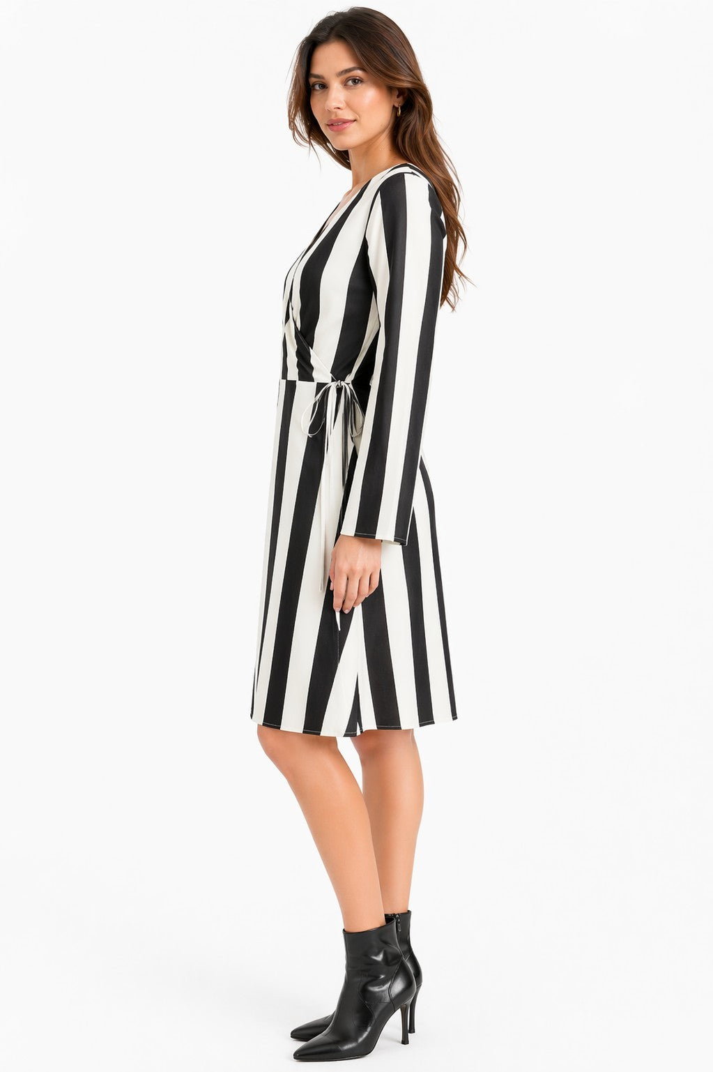 Schönes Streifenkleid für Damen Wickel-Kleid mit V-Ausschnitt Mini-Kleid 978829