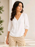 Damen Bluse aus feinem Viskose-Mix Sommer-Shirt 3/4 Arm 696075 Weiß
