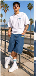 Homeboy X-Tra Baggy Shorts Washed Blue Unisex Jeansshorts Skate Neu