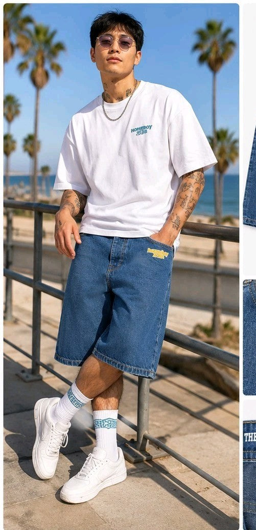 Homeboy X-Tra Baggy Shorts Washed Blue Unisex Jeansshorts Skate Neu