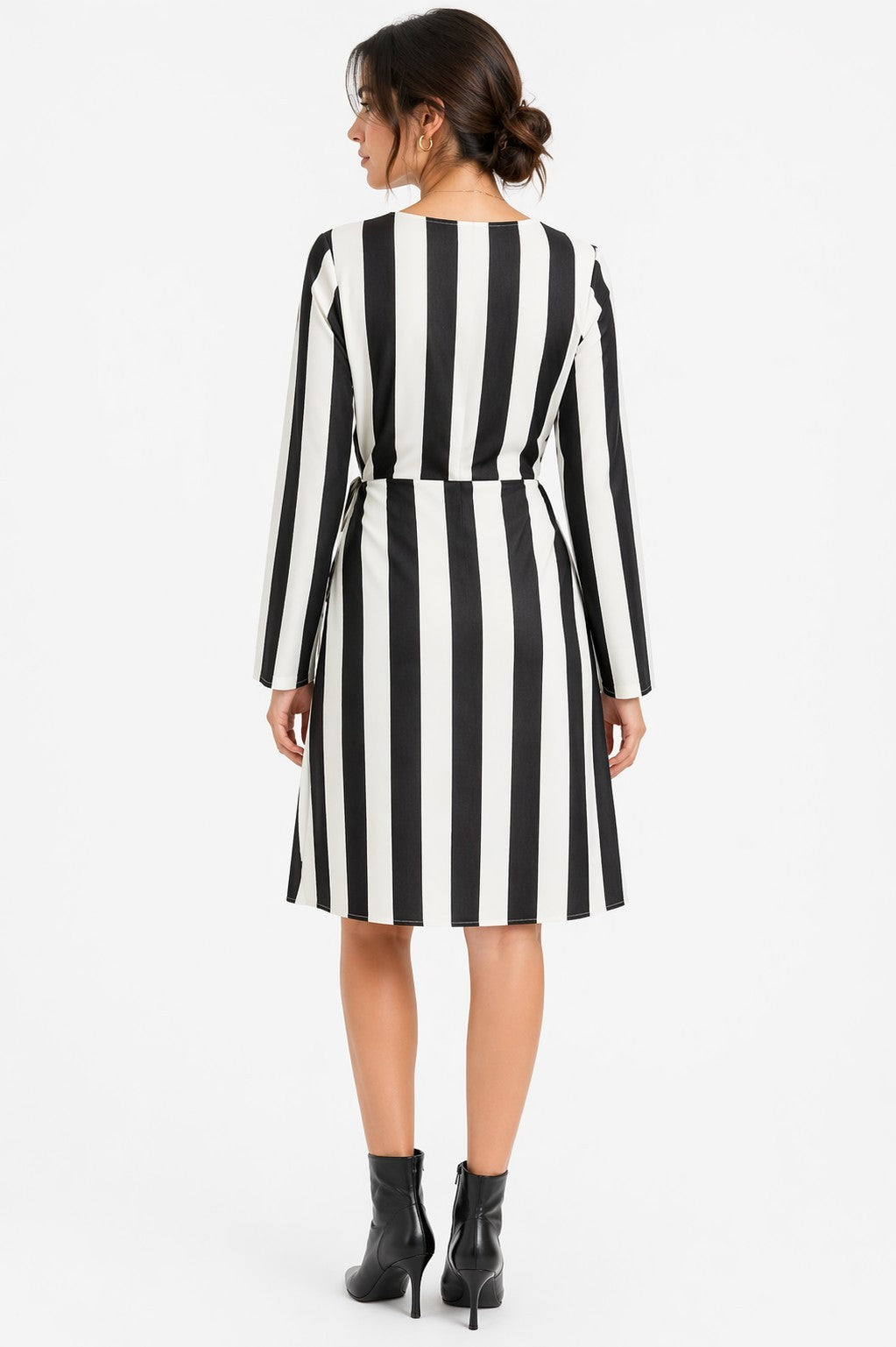 Schönes Streifenkleid für Damen Wickel-Kleid mit V-Ausschnitt Mini-Kleid 978829