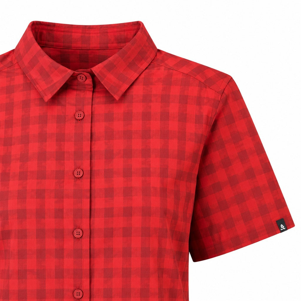 ODLO Kumano Check Damen Outdoorbluse Kurzarm Rot Kariert Stretch versch. Größen