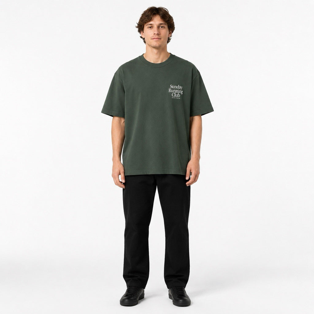 Another Cotton Lab Sunday Running Club Oversize T-Shirt Grün Backprint Unisex