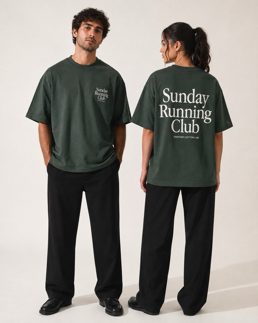 Another Cotton Lab Sunday Running Club Oversize T-Shirt Grün Backprint Unisex