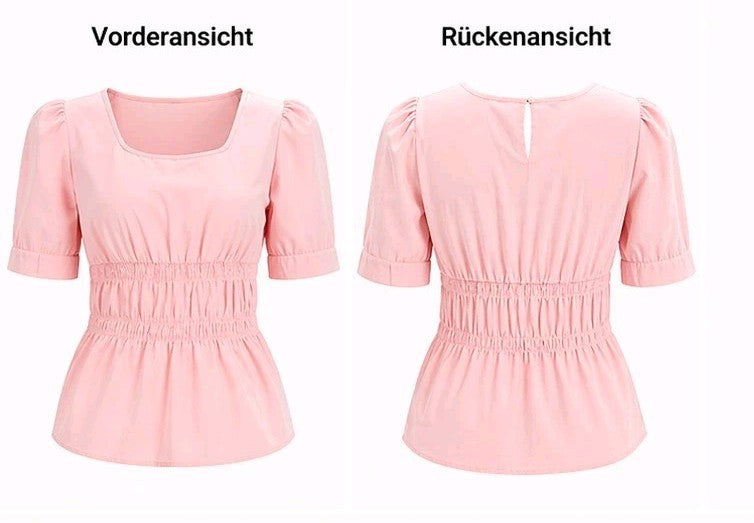Damen Bluse Puffärmel Rosa Baumwolle Sommer Kurzarm Shirt Top NEU