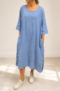 Josefine Damen Kleid XXXL Hellblau 100% Leinen Lagenlook Taschen Made in Italy