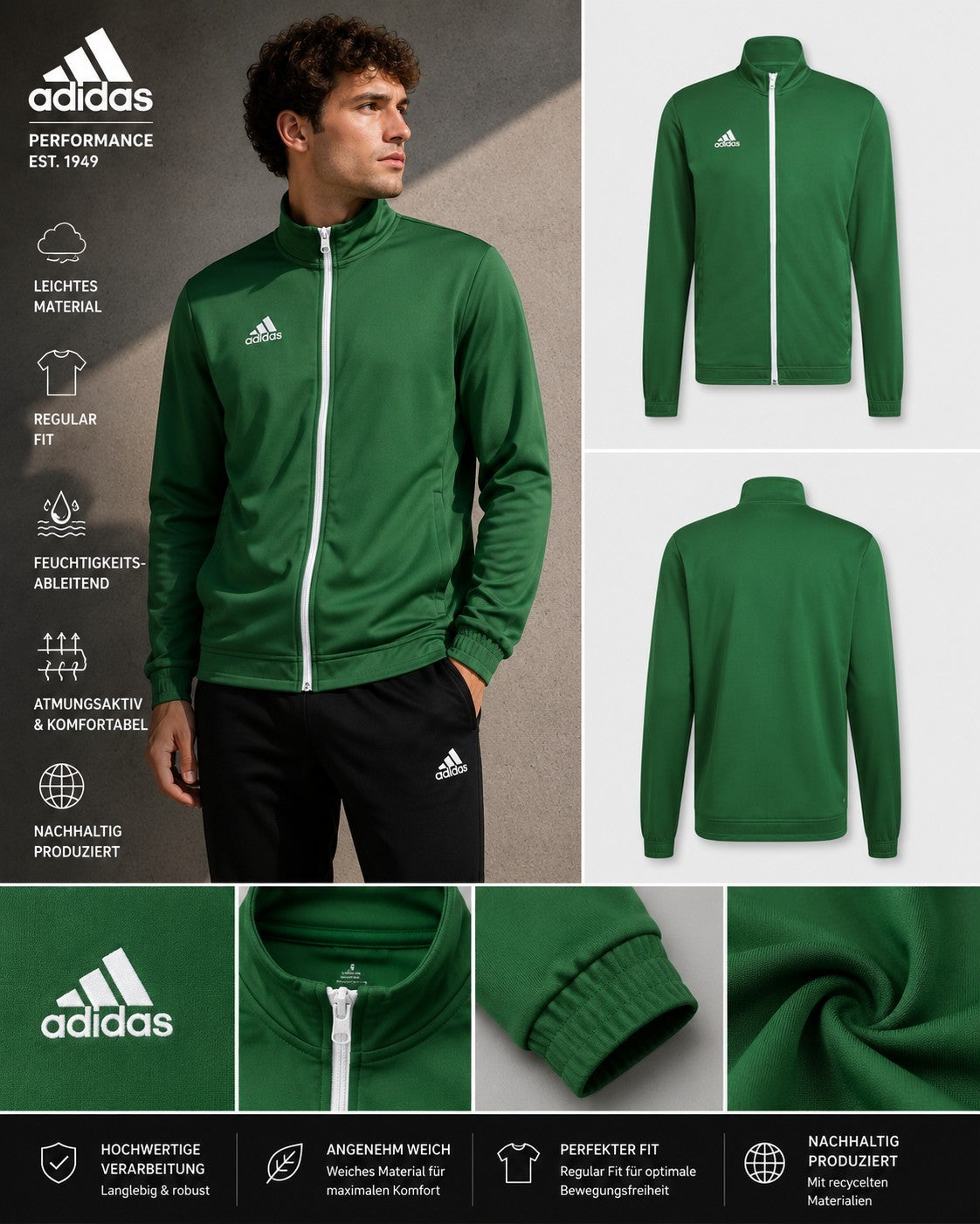 adidas Entrada 22 Trainingsjacke Herren Grün Track Jacket HI2135 Gr. L Neu