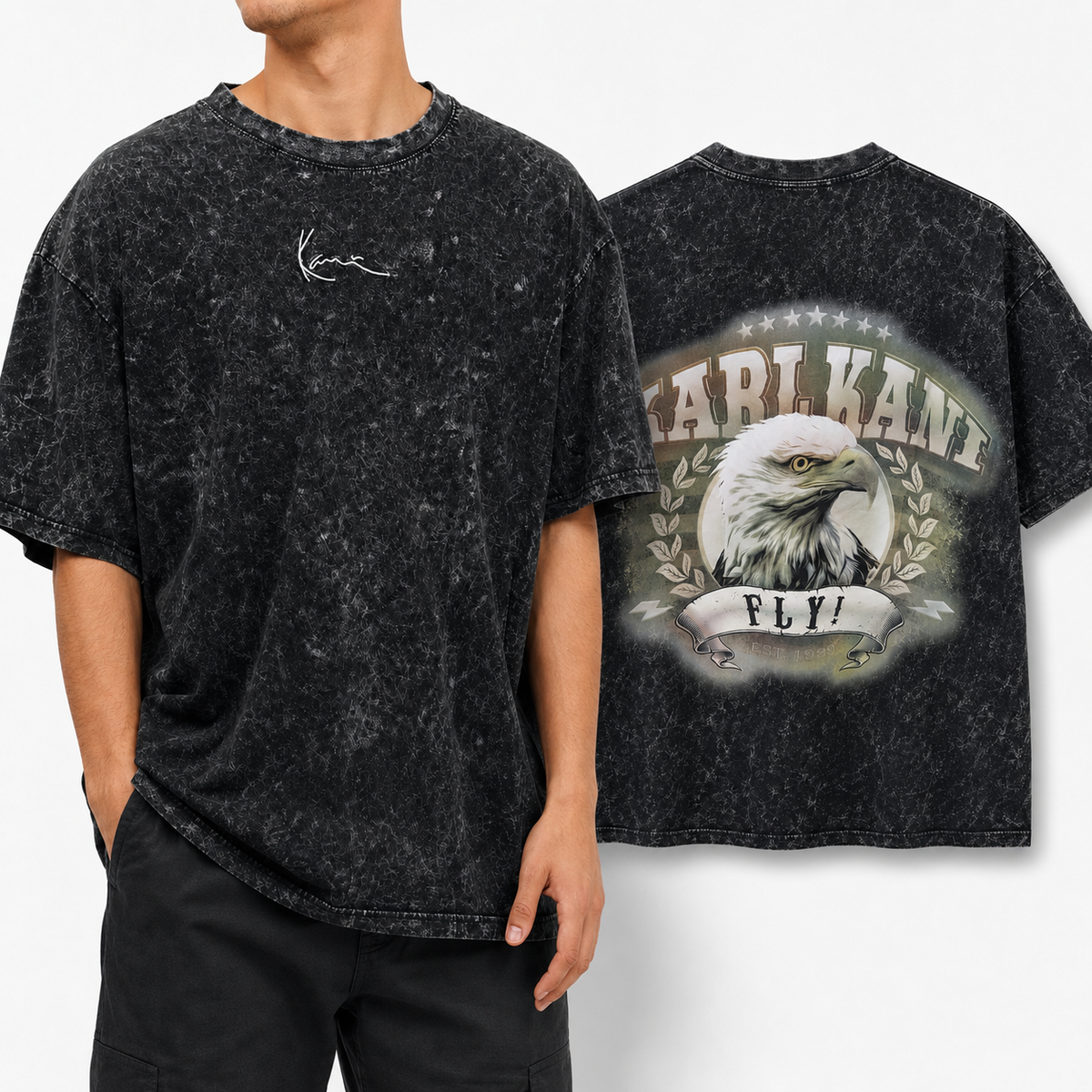 Karl Kani Small Signature Washed Eagle Oversize T-Shirt Herren Schwarz S M L Neu