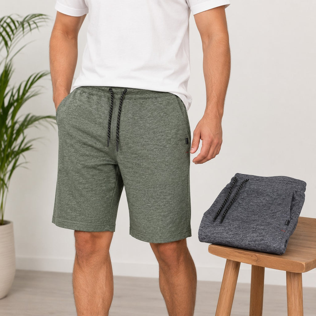 2er Set Sublevel Herren Sweatshorts Shorts Freizeit Sport Hose Grau Grün M