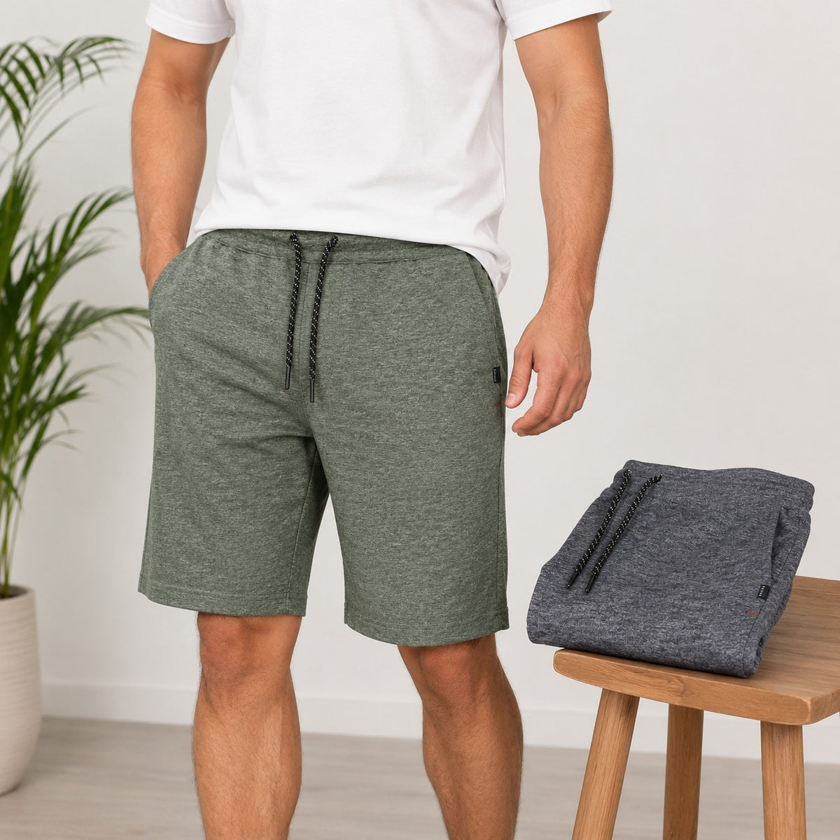 2er Set Sublevel Herren Sweatshorts Shorts Freizeit Sport Hose Grau Grün M