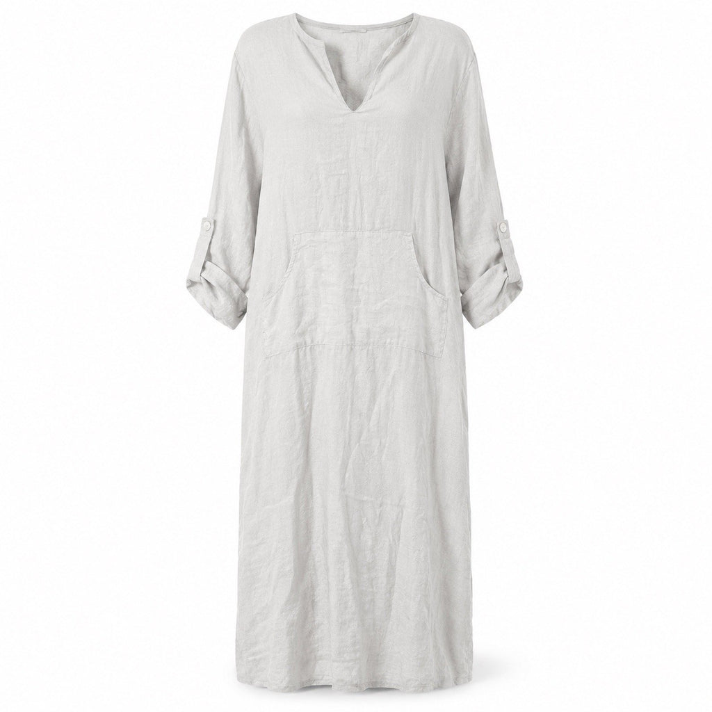 Le Monde Du Lin Maxikleid Damen M/L 38-40 Hellgrau 100% Leinen Italien Neu
