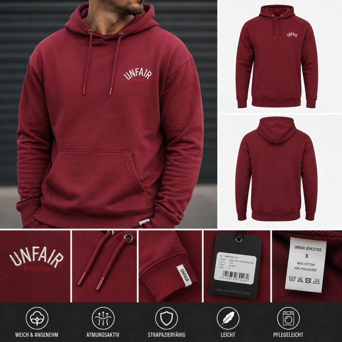 Unfair Athletics Elementary Hoodie Herren Gr. S Burgundy Rot Neu
