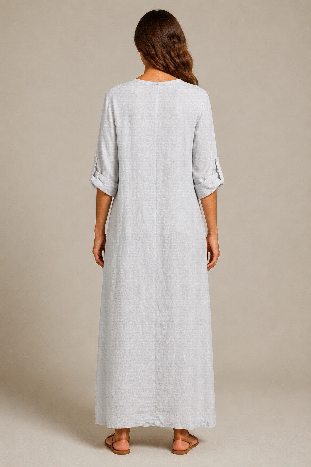 Le Monde Du Lin Maxikleid Damen M/L 38-40 Hellgrau 100% Leinen Italien Neu