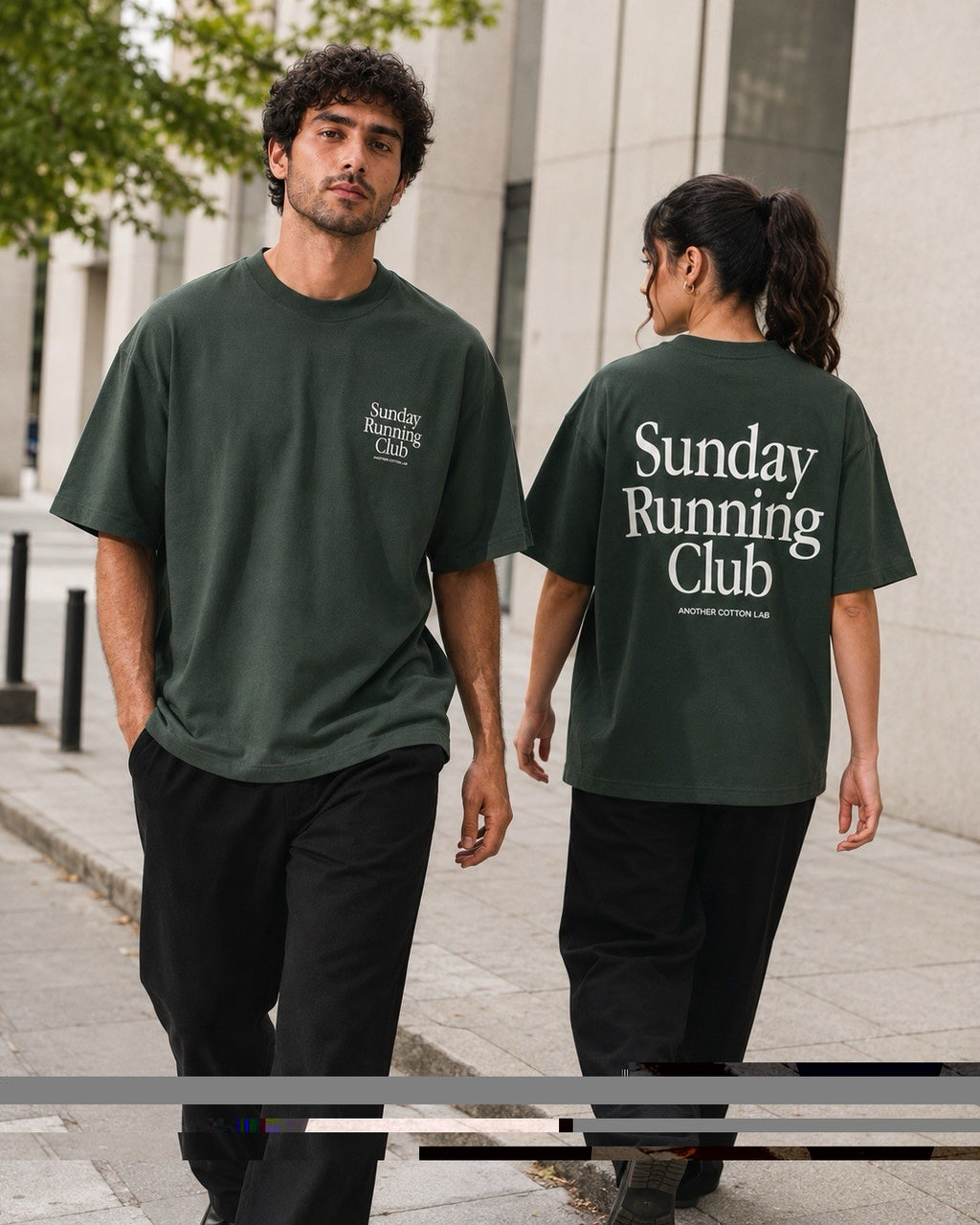 Another Cotton Lab Sunday Running Club Oversize T-Shirt Grün Backprint Unisex
