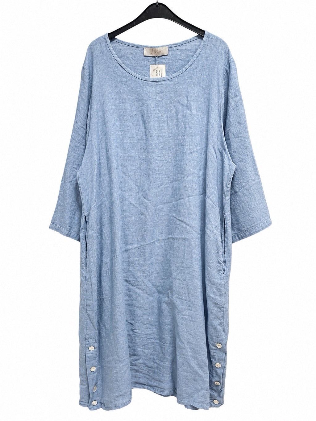Josefine Damen Kleid XXXL Hellblau 100% Leinen Lagenlook Taschen Made in Italy