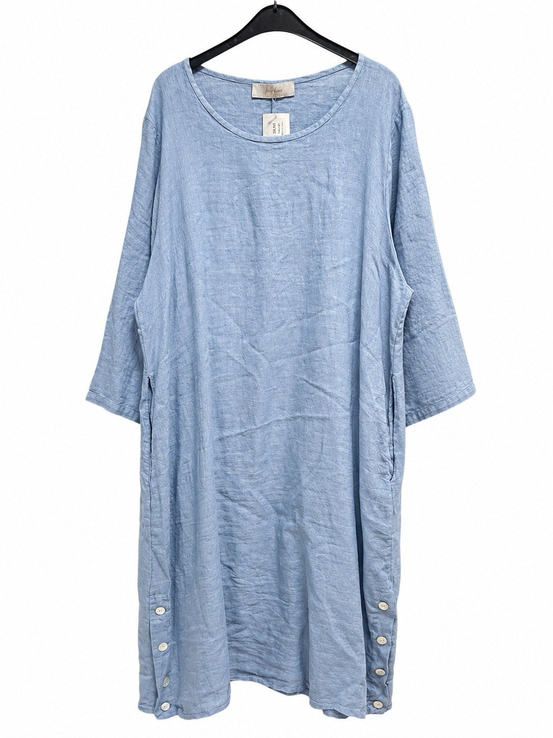 Josefine Damen Kleid XXXL Hellblau 100% Leinen Lagenlook Taschen Made in Italy