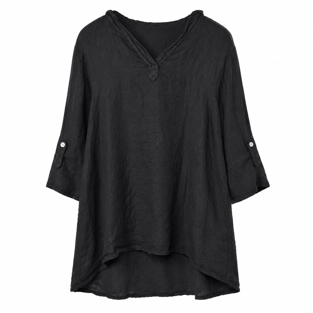 Josefine Damen Leinenkleid L Schwarz Lagenlook Tunika 3/4 Arm Neu