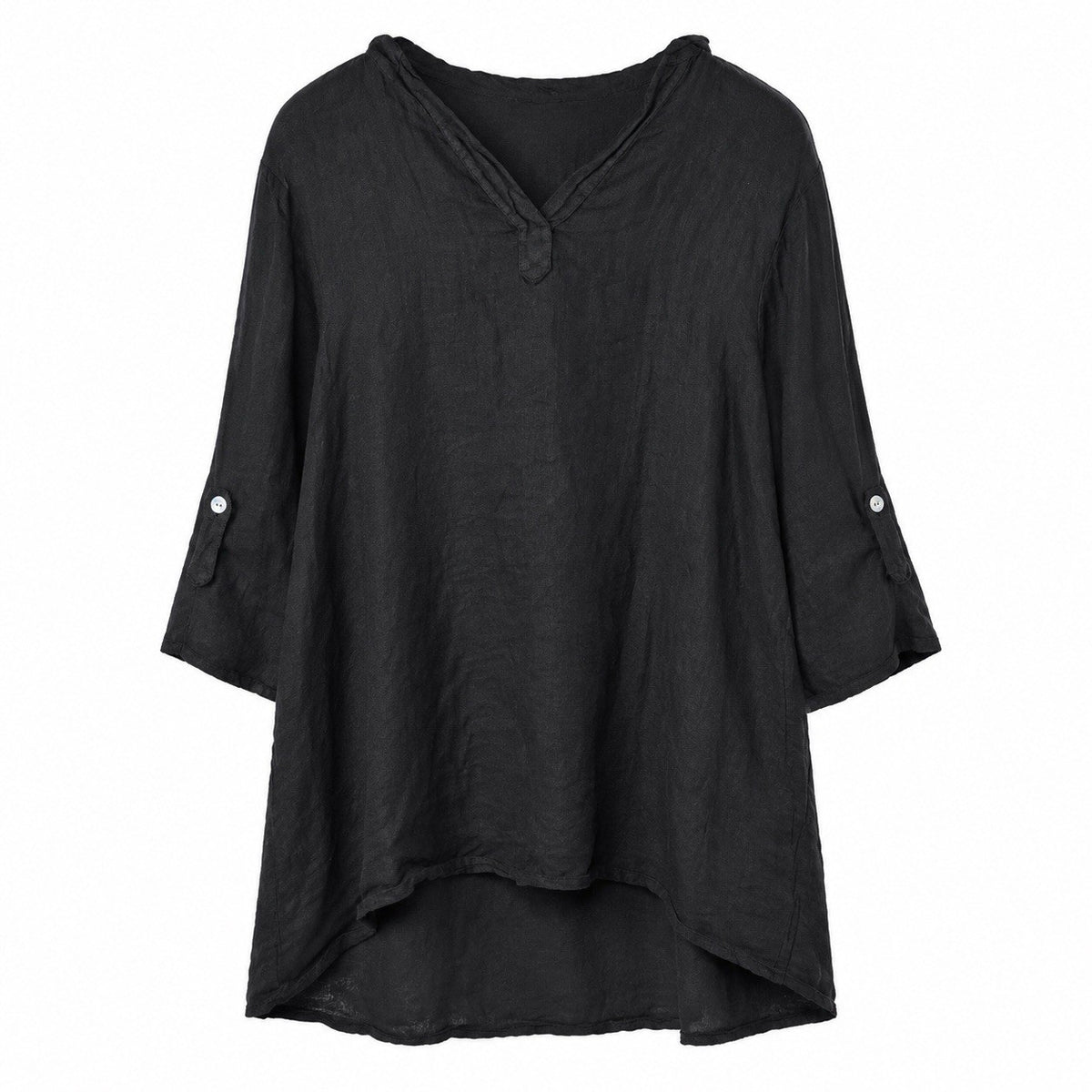 Josefine Damen Leinenkleid L Schwarz Lagenlook Tunika 3/4 Arm Neu