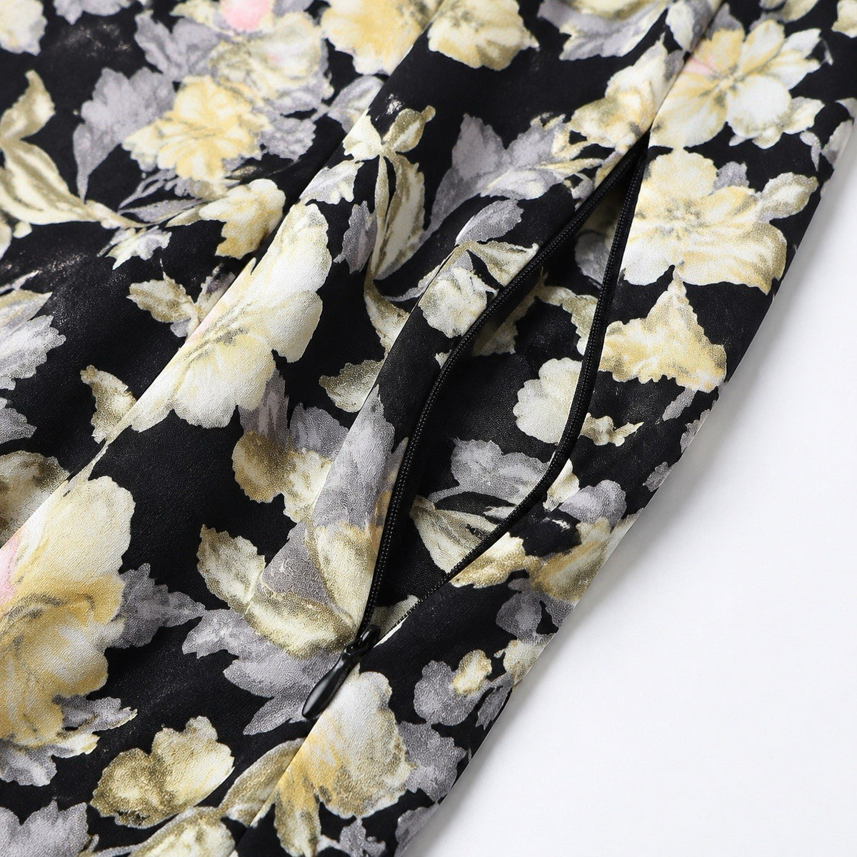 OBJECT Damen Kleid Gr. 42 Schwarz Floral 7/8-Arm Knöpfe Seitenzipper Neu