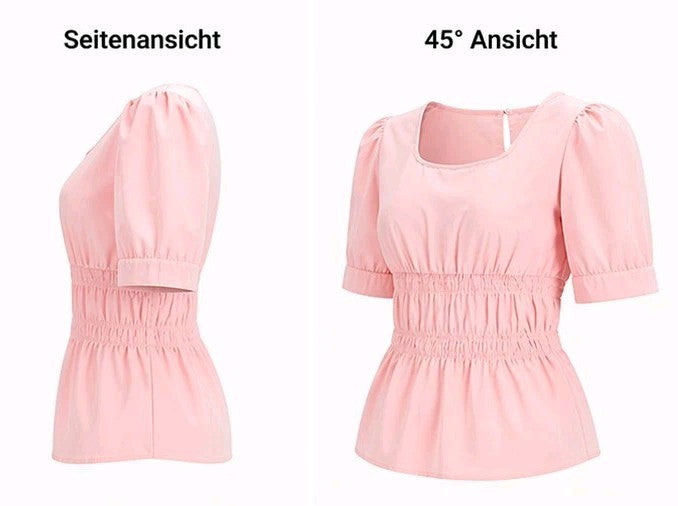 Damen Bluse Puffärmel Rosa Baumwolle Sommer Kurzarm Shirt Top NEU