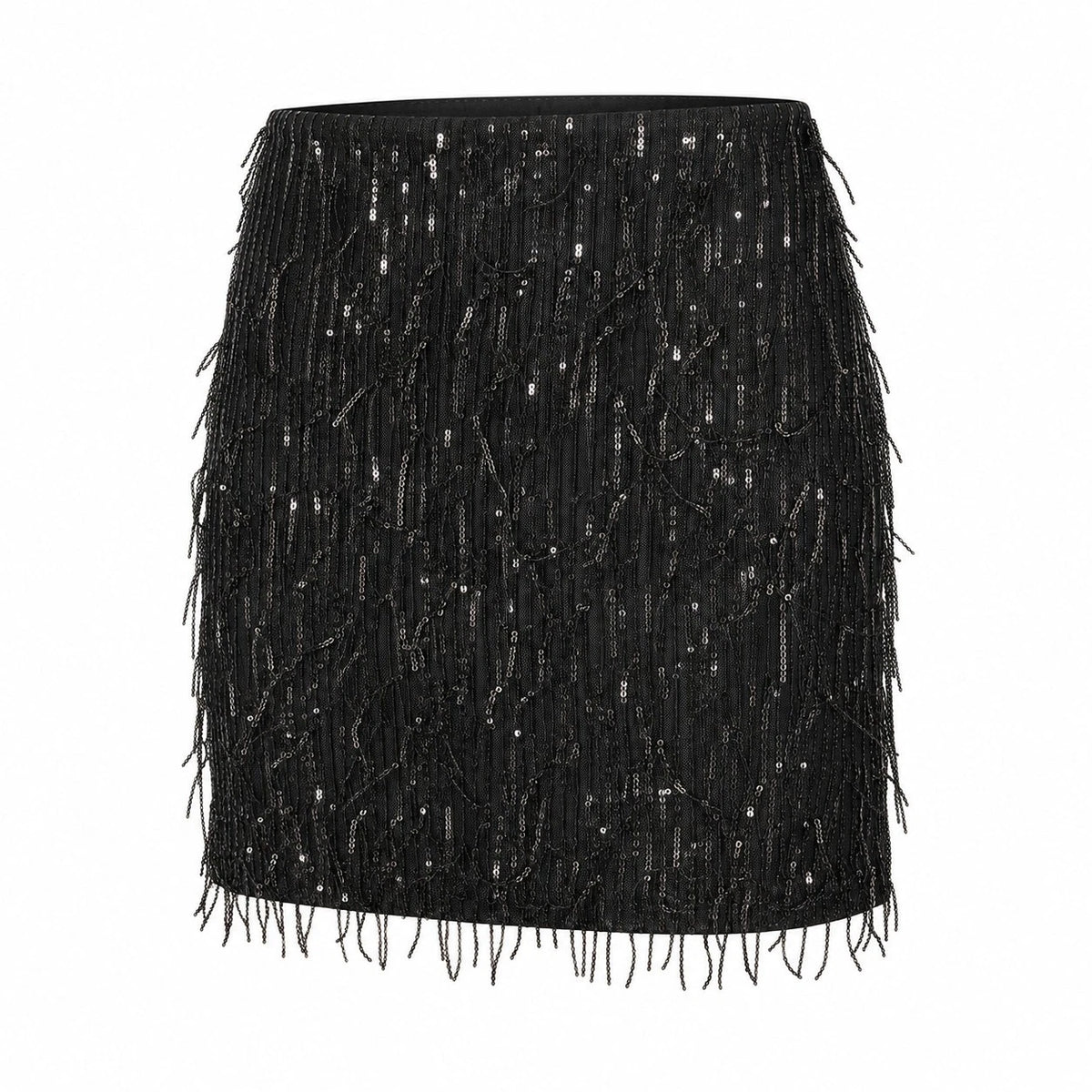 VERO MODA VMKAIA Damen Pailletten-Fransen-Minirock Schwarz
