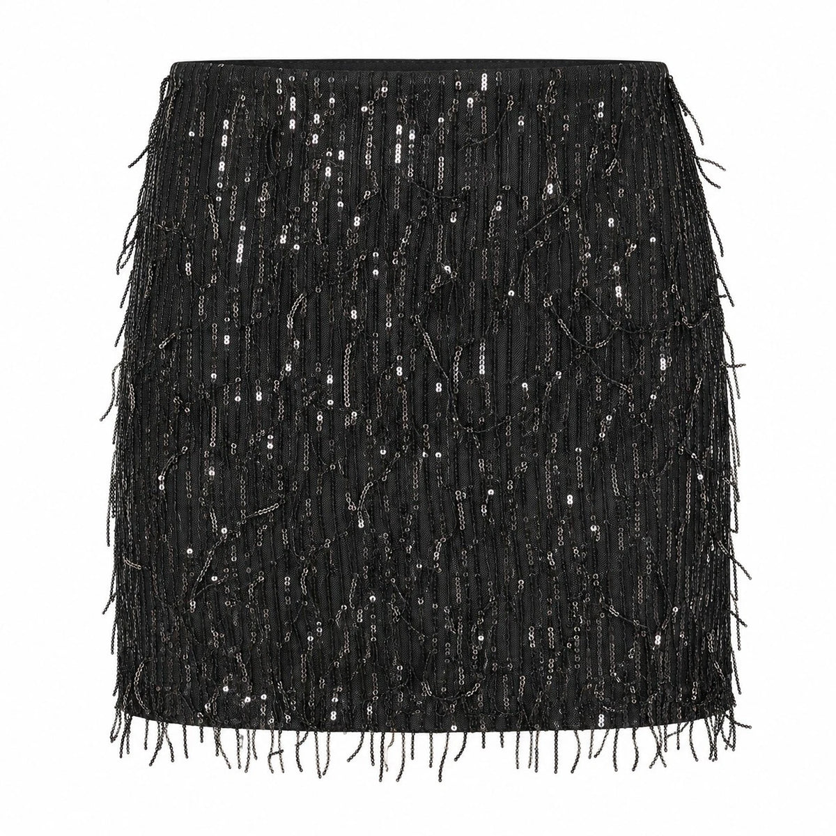 VERO MODA VMKAIA Damen Pailletten-Fransen-Minirock Schwarz