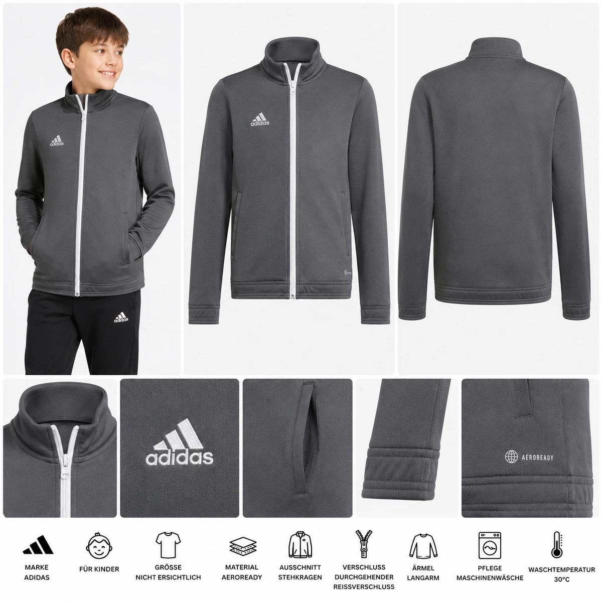 adidas Entrada 22 Kinder Trainingsjacke Grau