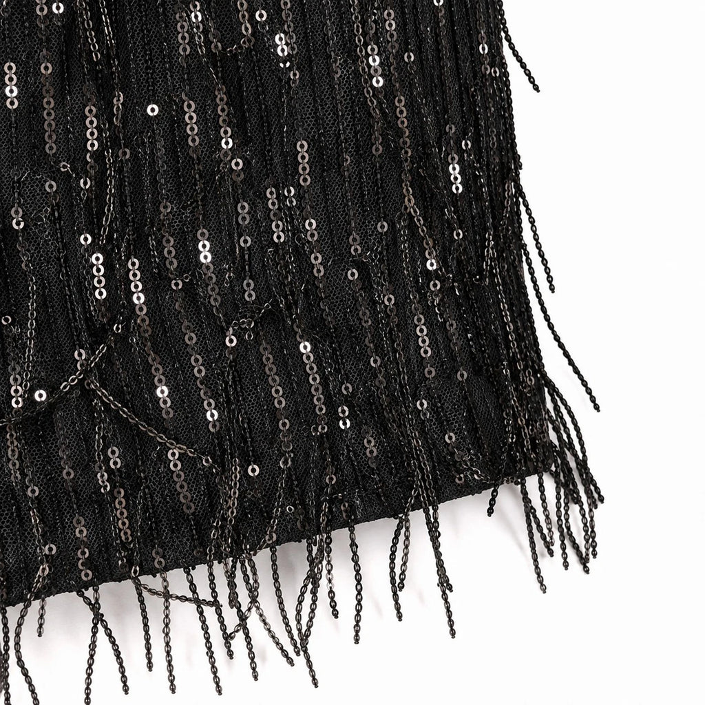 VERO MODA VMKAIA Damen Pailletten-Fransen-Minirock Schwarz