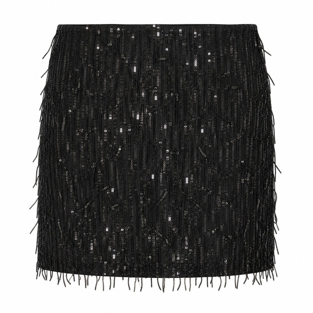 VERO MODA VMKAIA Damen Pailletten-Fransen-Minirock Schwarz